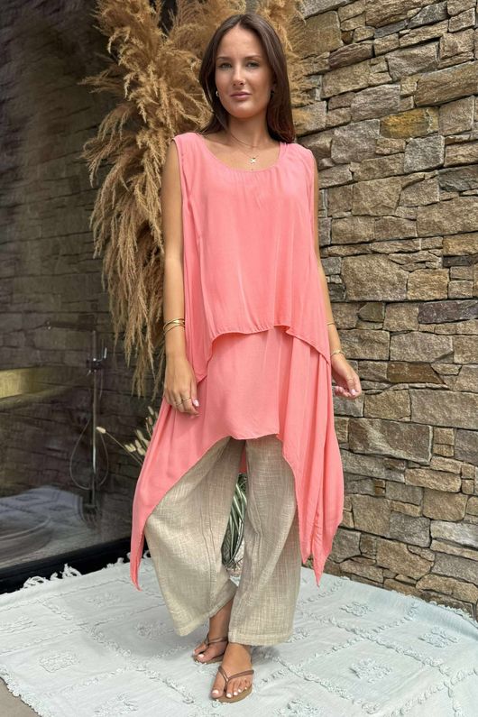 The Bertie Two Piece Layer Top Coral /12 =